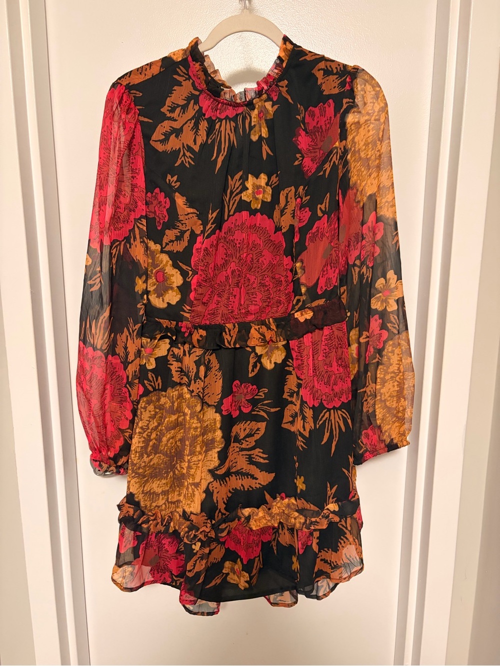 Floral Mini Dress in Black, Pink & Gold - Picture 1 of 3